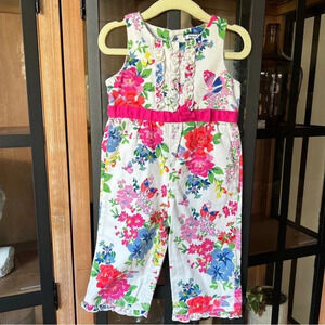 Vintage Hartstrings jumpsuit baby toddler girl floral colorful ruffles overalls
